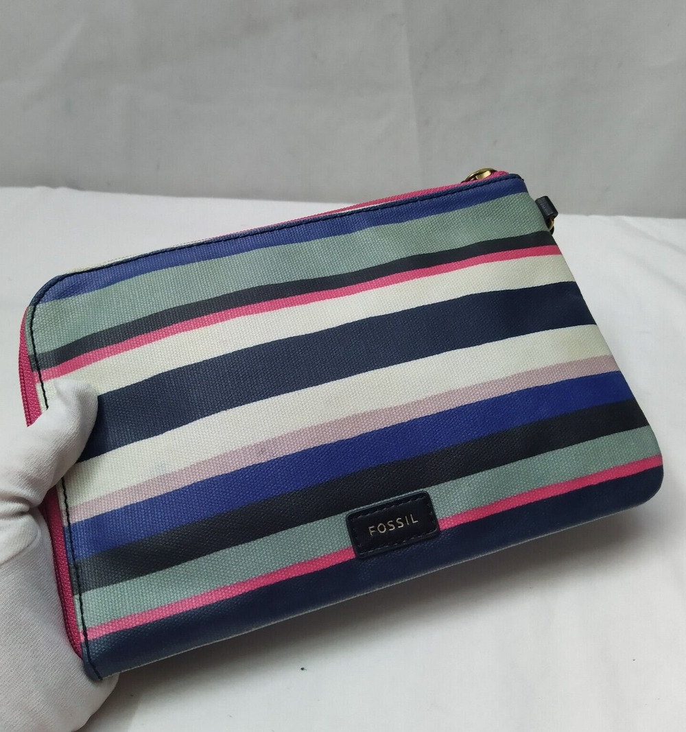 Fossil Multicolor Coated Canvas Stripes Zipper Closure Coin Wallet